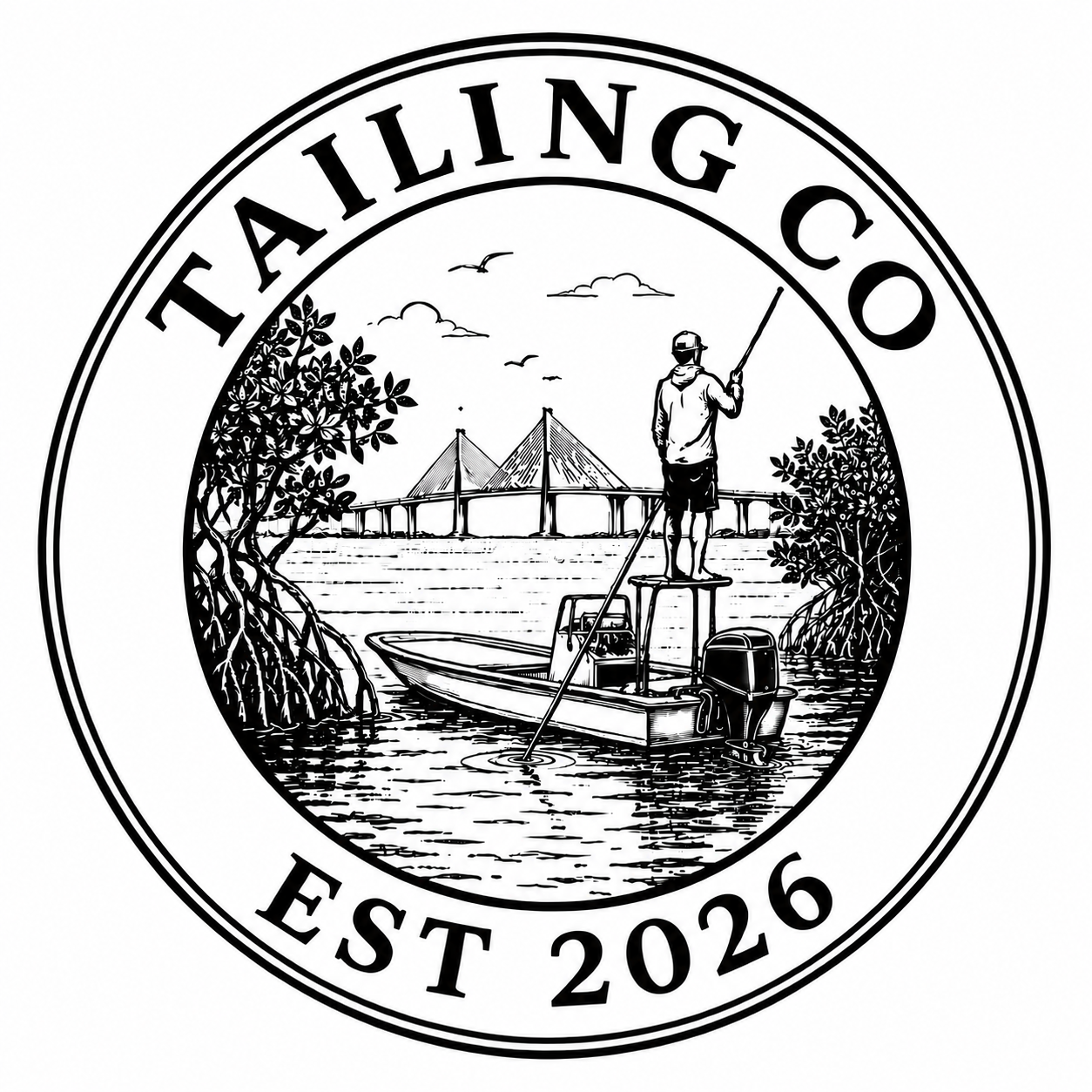 Tailing Co. circular skiff logo sticker